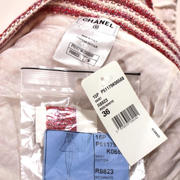 Chanel Red White Striped Knit Boxy Sweater Mini Skirt 36 Matching Outfit S NEW - Picture 9 of 9